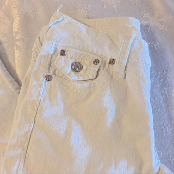 LA Idol White Capri Denim Jeans Low Rise Stretch Bedazzled Faux Jewels Sz 7 - Picture 4 of 7